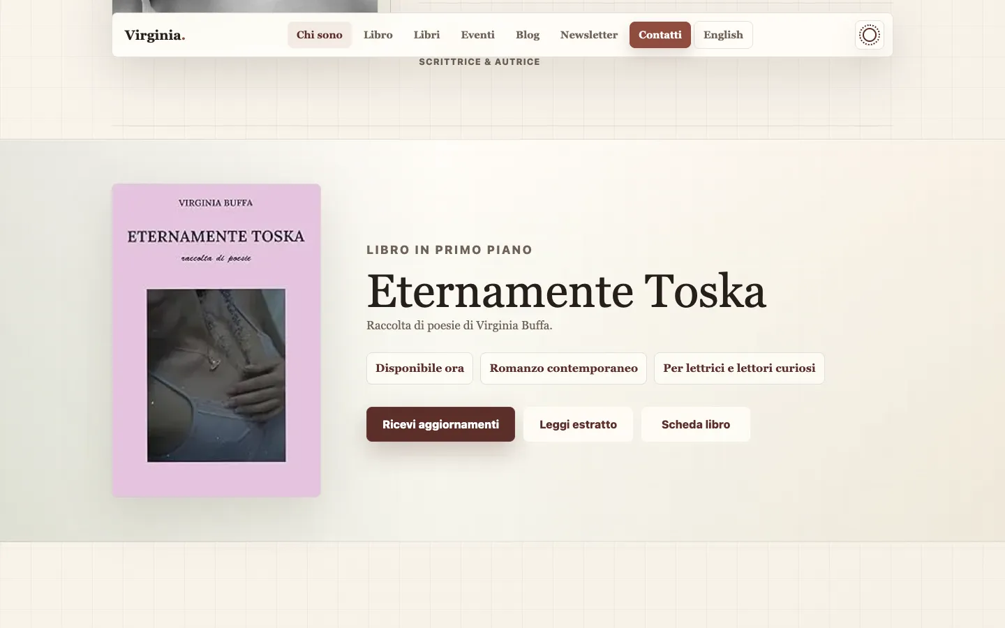 The Virginia featured-book surface, with cover, title and reader actions.