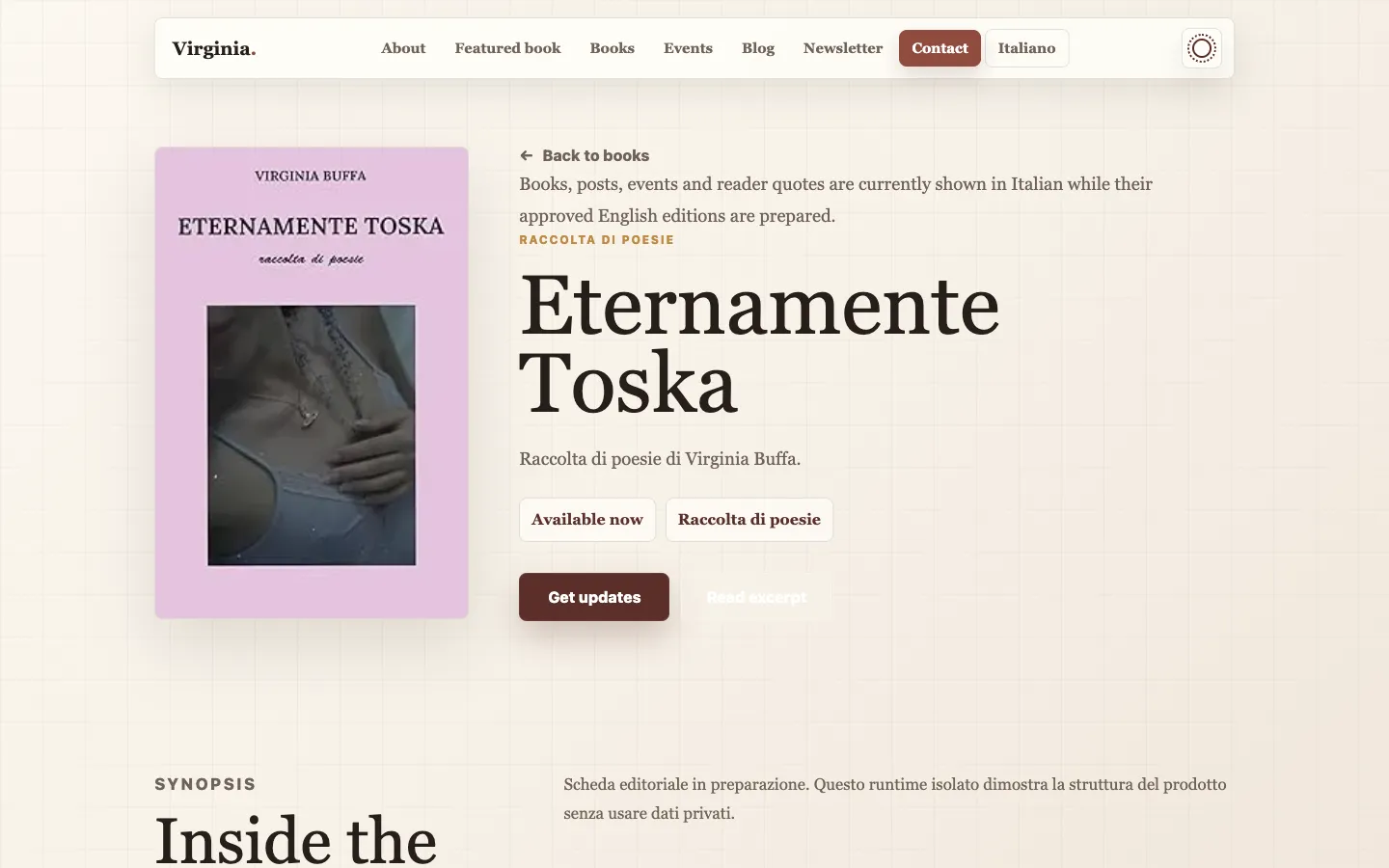 The English book detail route, with an on-page notice that English editions are still in preparation.